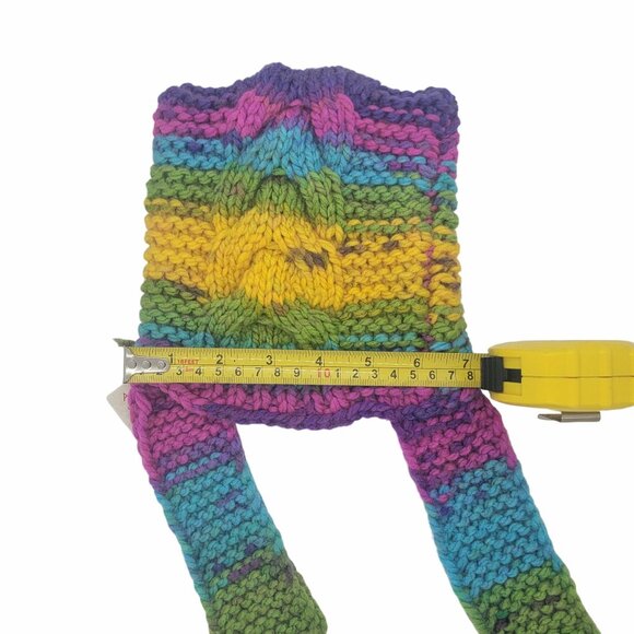 ⭐GIRL'S Handmade Striped Multicolor Knit Beanie Cat Ears Warm Winter Quirky Hat⭐ - Picture 7 of 7
